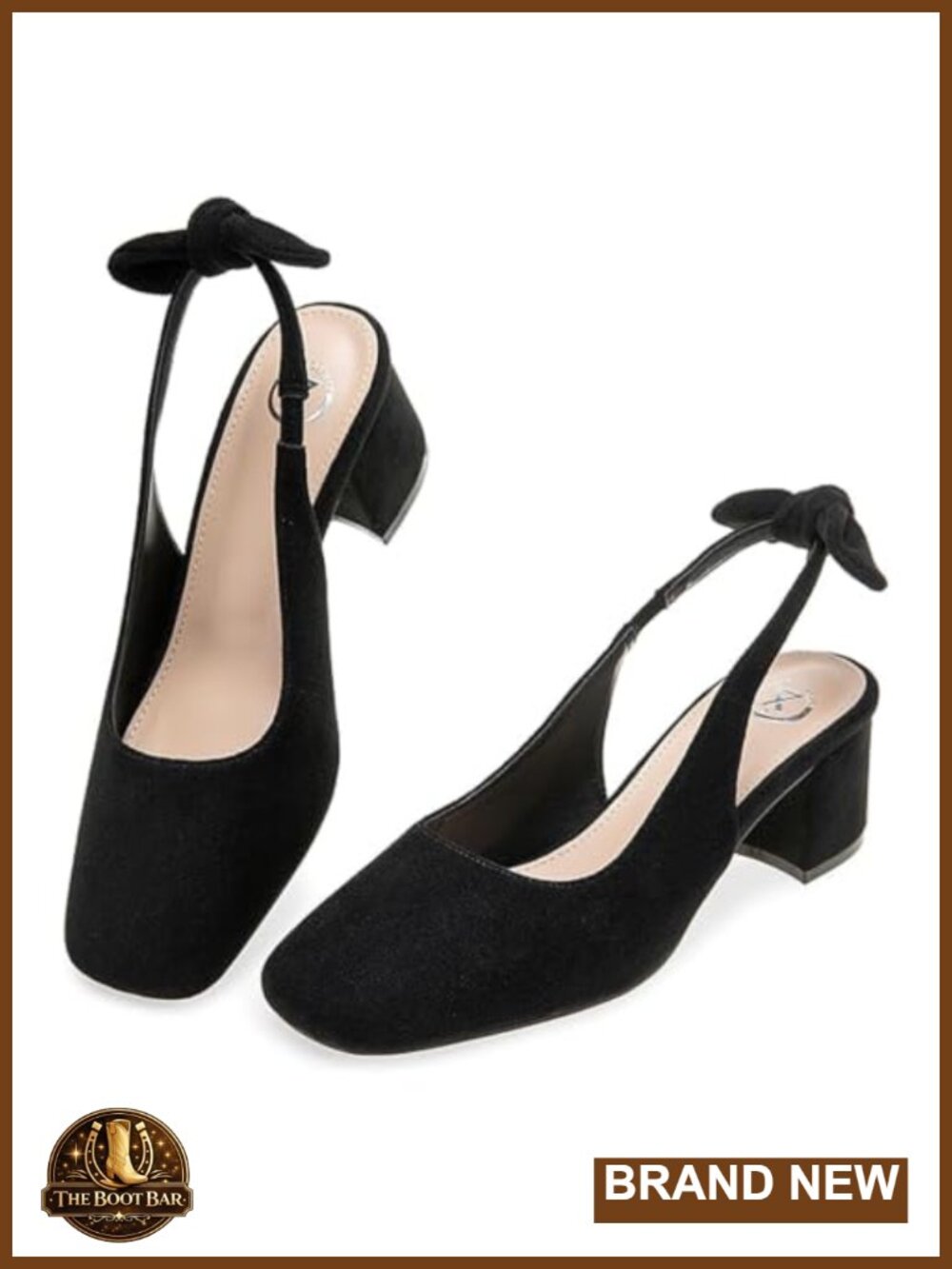 Mary Jane Chunky Block Heels Bow Slingback Closed Square Toe Pumps